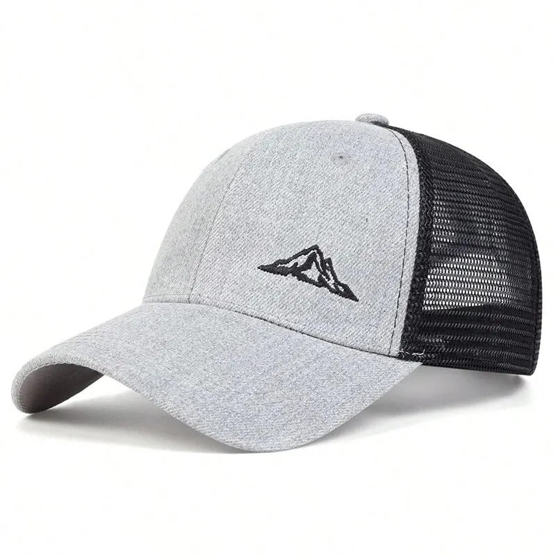 Casquette de Baseball Unisexe grise - motif montagne brodée - en filet noir - sport vitals