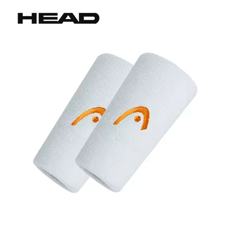 Deux Bracelets Absorbants de Sport HEAD™ blanc et logo orange 5 pouces