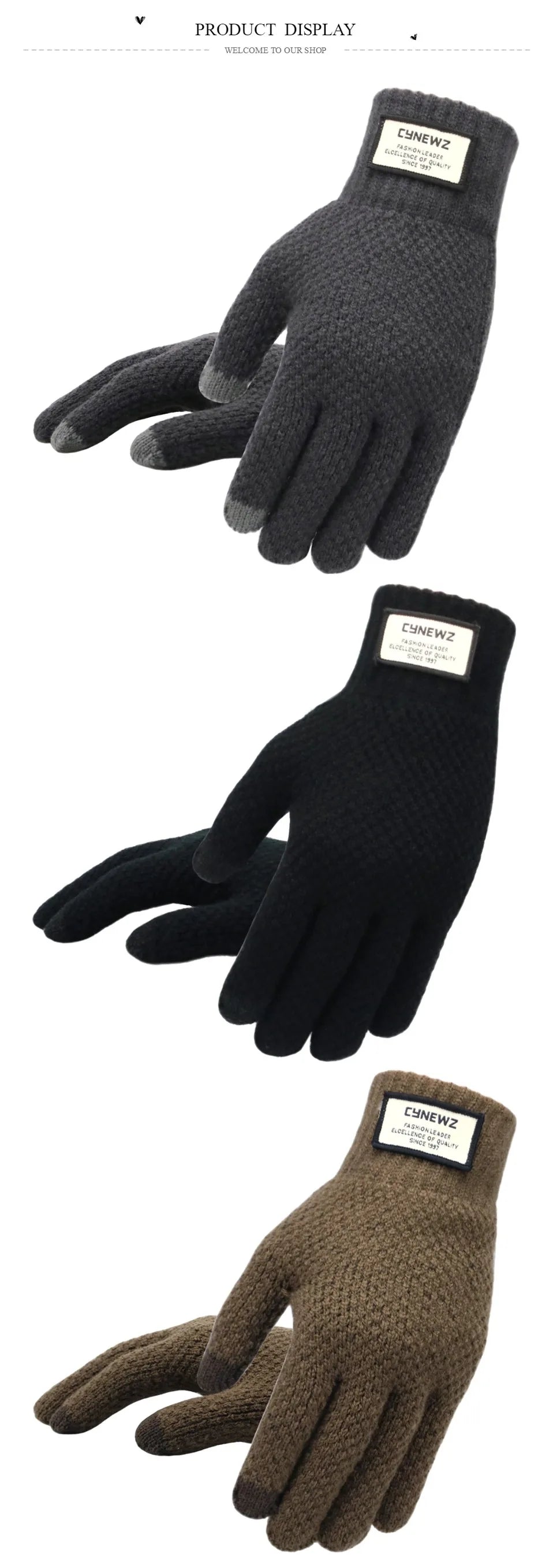 Gants d'Hiver Tactiles - Noir - Gris - Beige