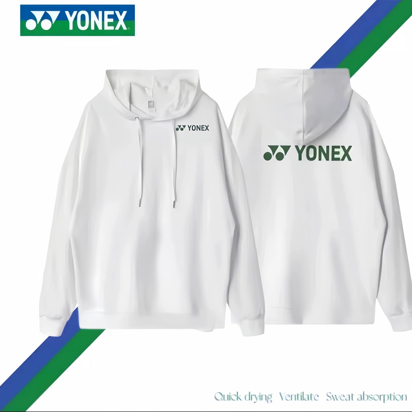 Hoodie à Manches Longues YONEX - blanc et écriture vert
