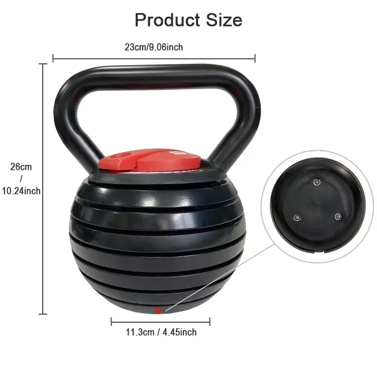 Kettlebell Réglable en Fonte de Haute Qualité – 20lb, 40lb - dimensions - sport vitals