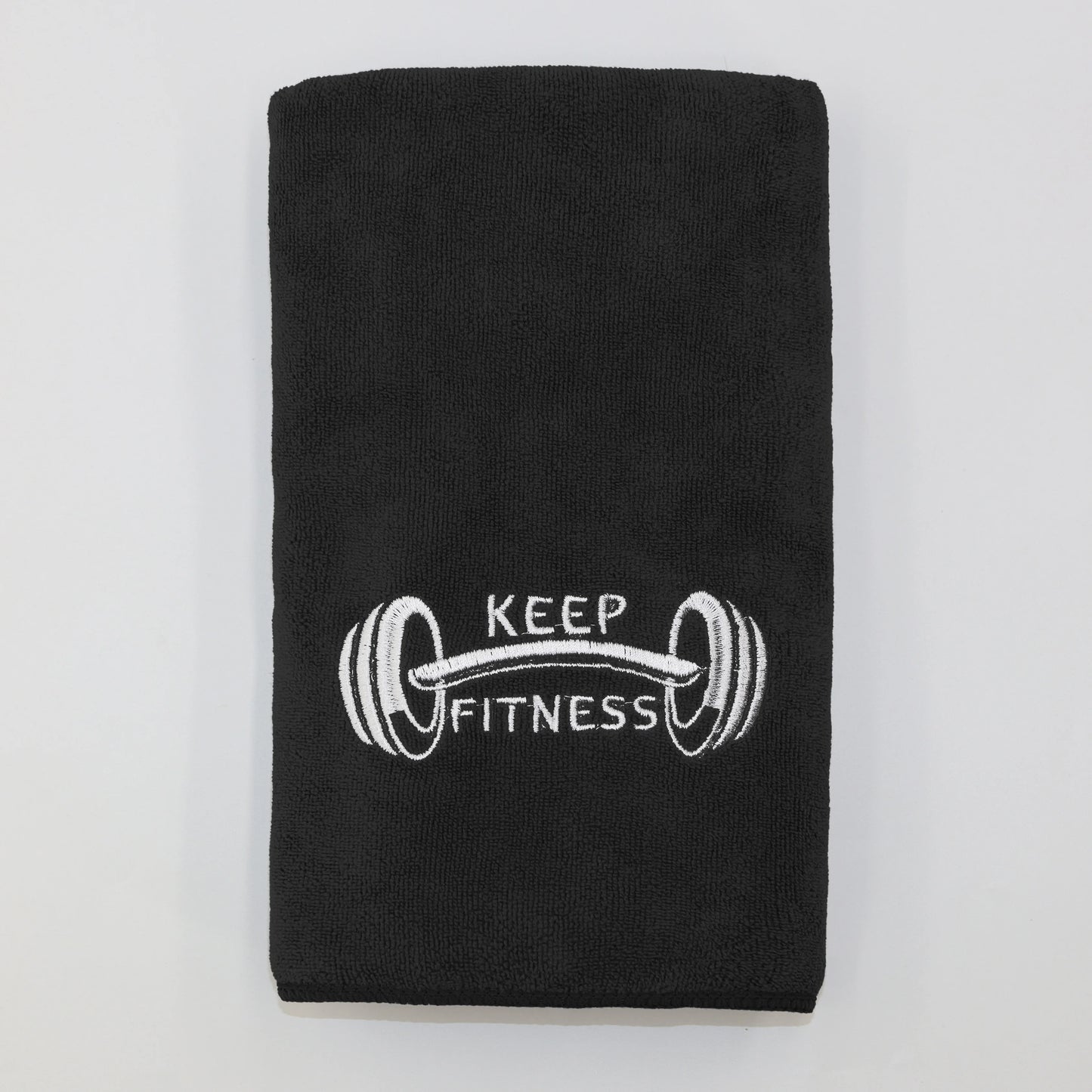 Serviette en Microfibre - noir - Keep Fitness en blanc - sport vitals