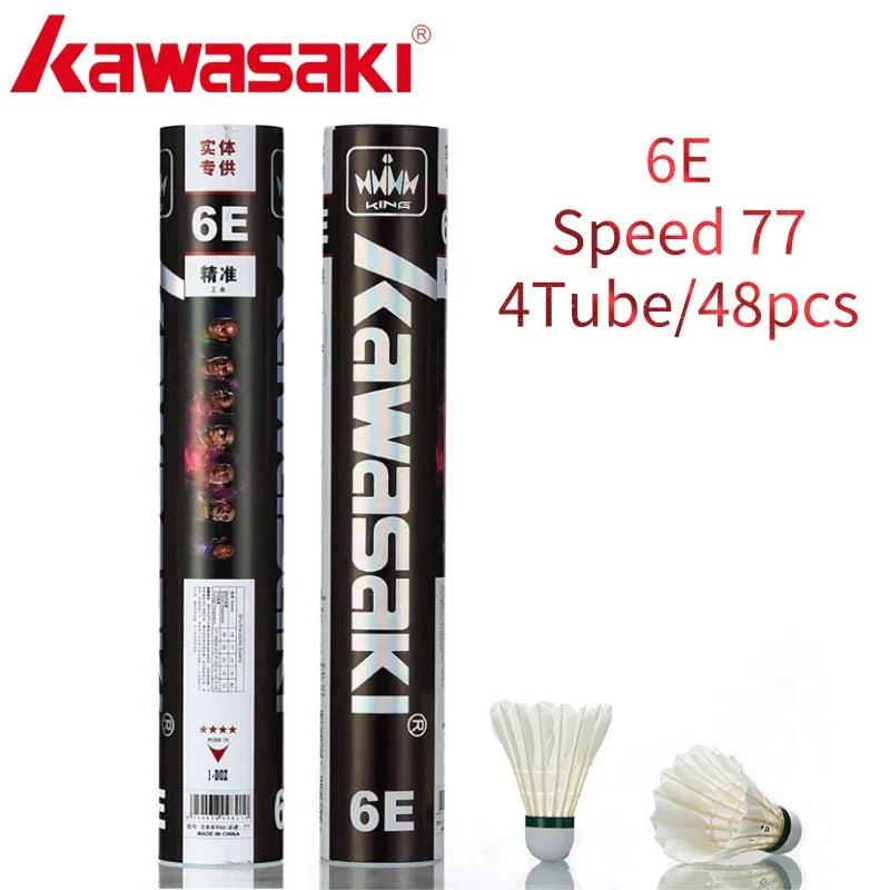 Deux tubes de volants de badminton Kawasaki blancs 6E - vitesse 77 - 48 pièces