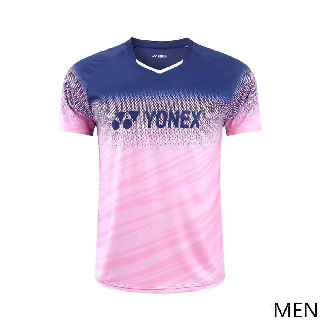 un chandail rose et bleu de badminton Yonex pour hommes