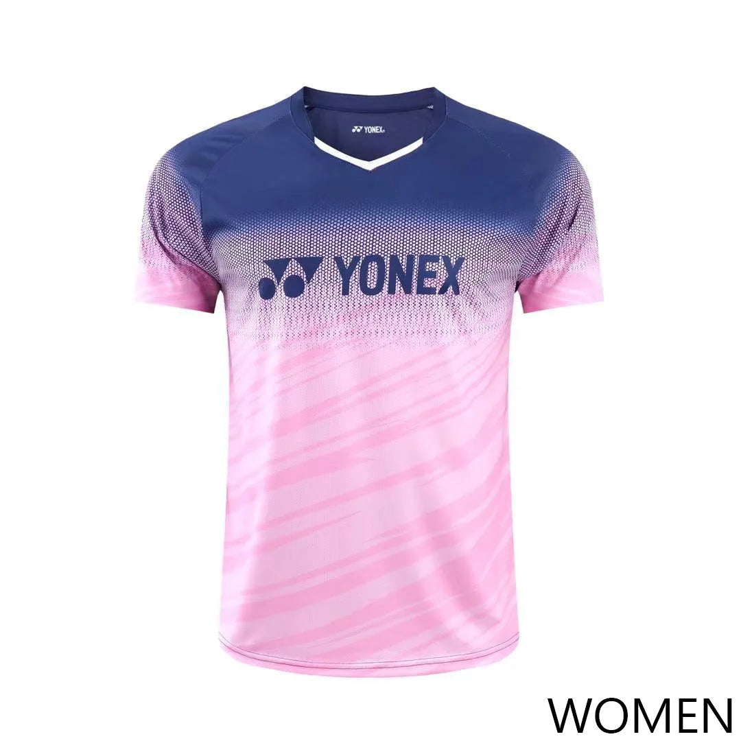 un chandail de badminton Yonex pour femmes, rose et bleu pâle