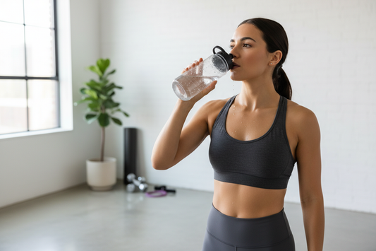 Personne qui boit de l'eau pendant un entraînement à domicile - Sport Vitals