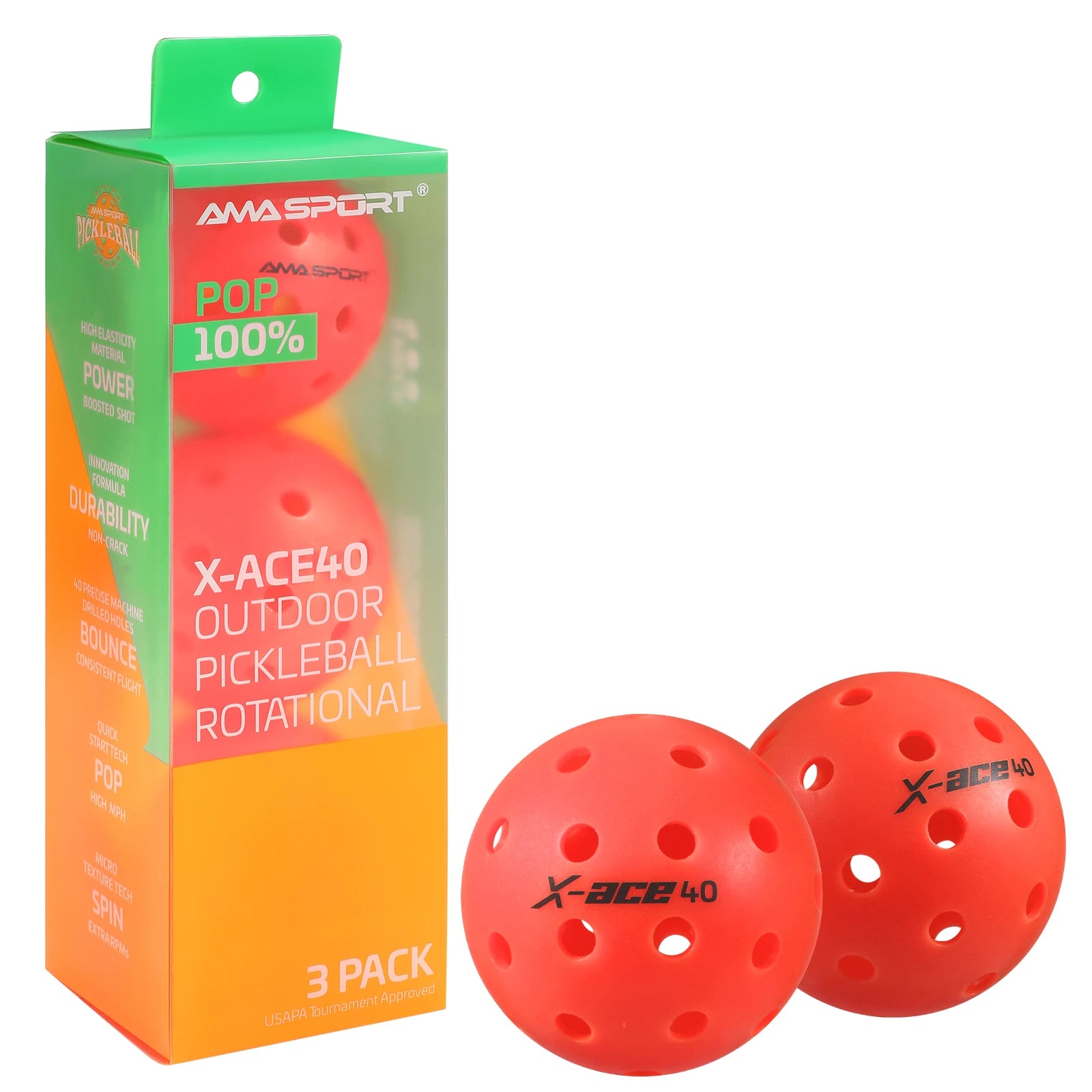 Balles de pickleball extérieures 3 par paquet - rouge - sport vitals