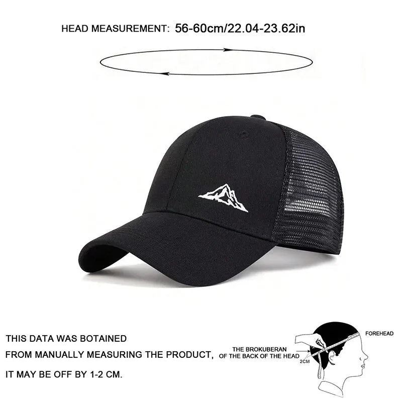 Casquette de Baseball Unisexe noire - motif montagne brodée - en filet  noir- dimensions - sport vitals