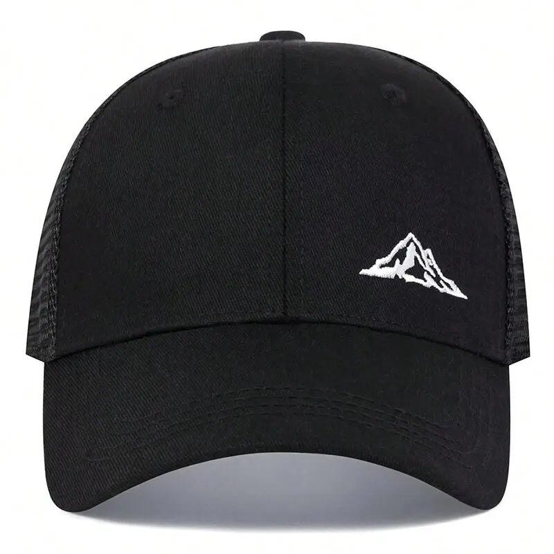 Casquette de Baseball Unisexe noire - motif montagne brodée - en filet  noir - sport vitals