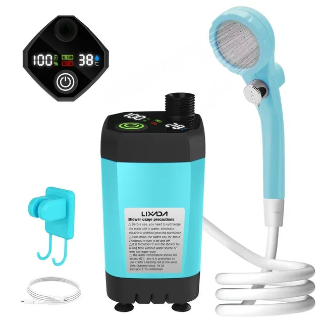 Douche portable de camping électrique – Écran intelligent et batterie 6000mAh - bleu - sport vitals