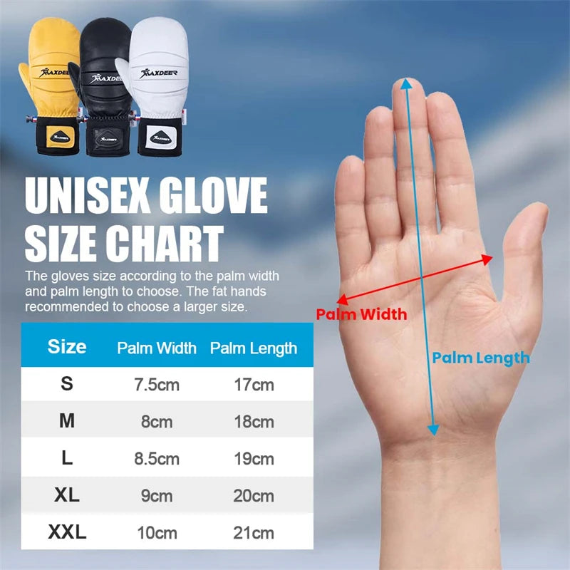  Gants de Ski en Cuir  noir - blanc- jaune  - thinsulate - dimension
