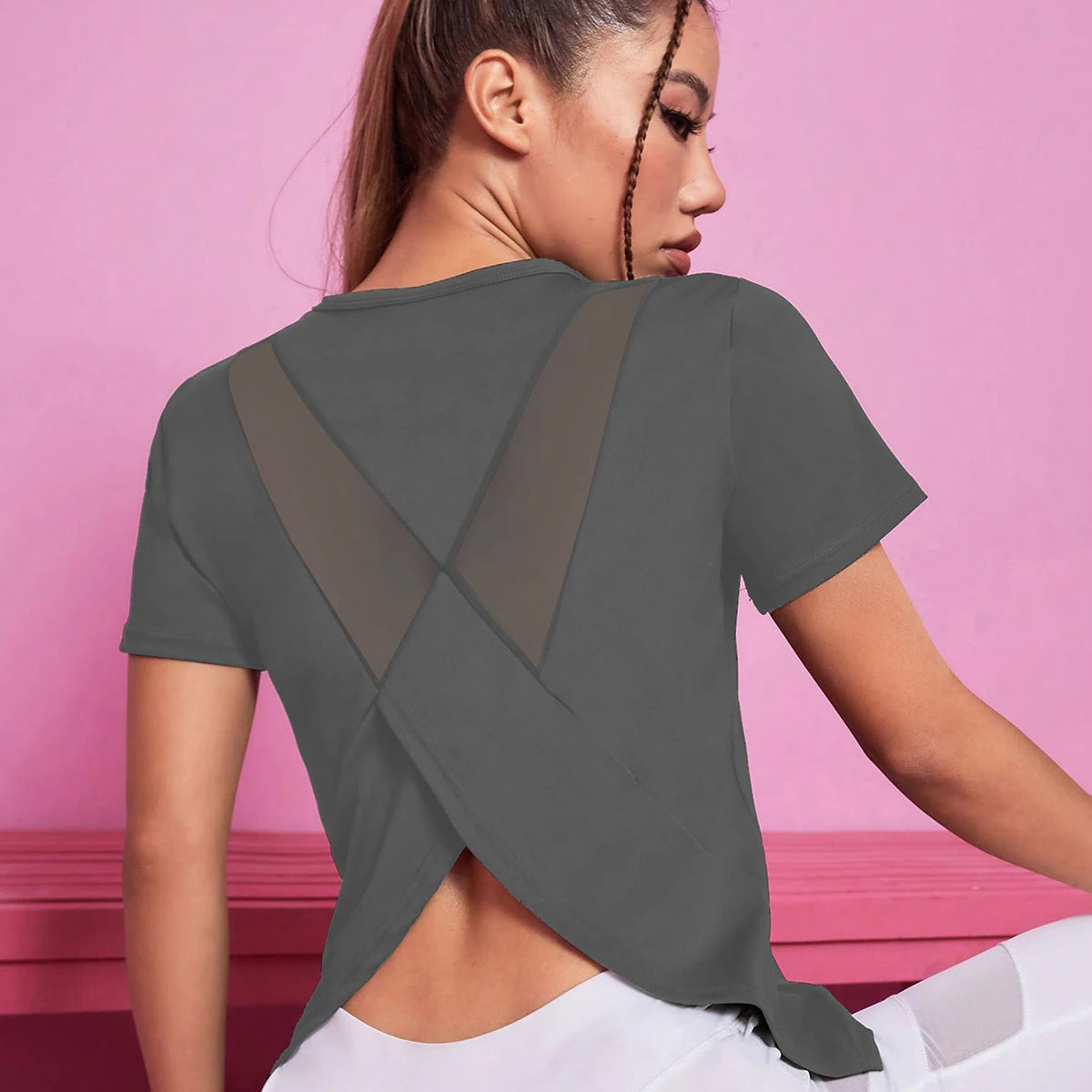 Haut de Yoga Femme à Manches Longues - gris - sport vitals
