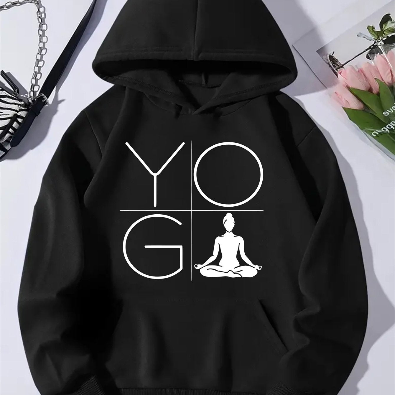 Hoodie à Capuche noir pour femme et YOG - YOGA en blanc - sport vitals