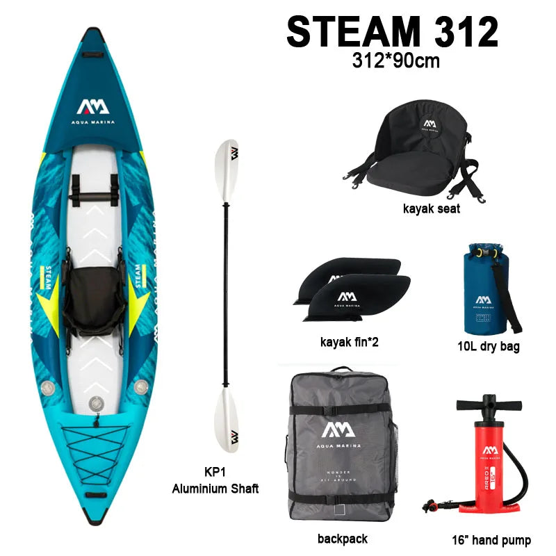Kayak Gonflable bleu - 1 place, 1 siège - sport vitals