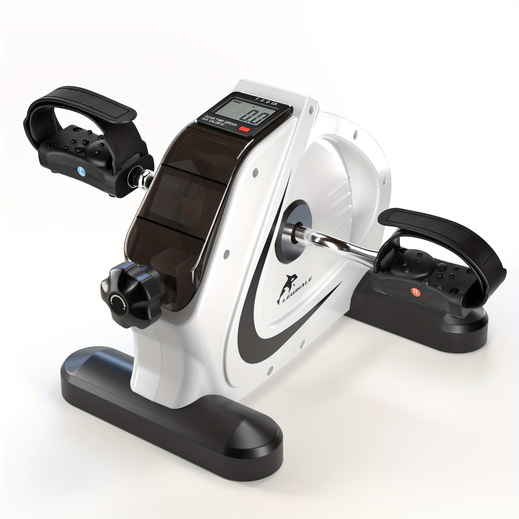 Mini Vélo d'Exercice à Pédale et compteur électrique, blanc et pédales noirs
