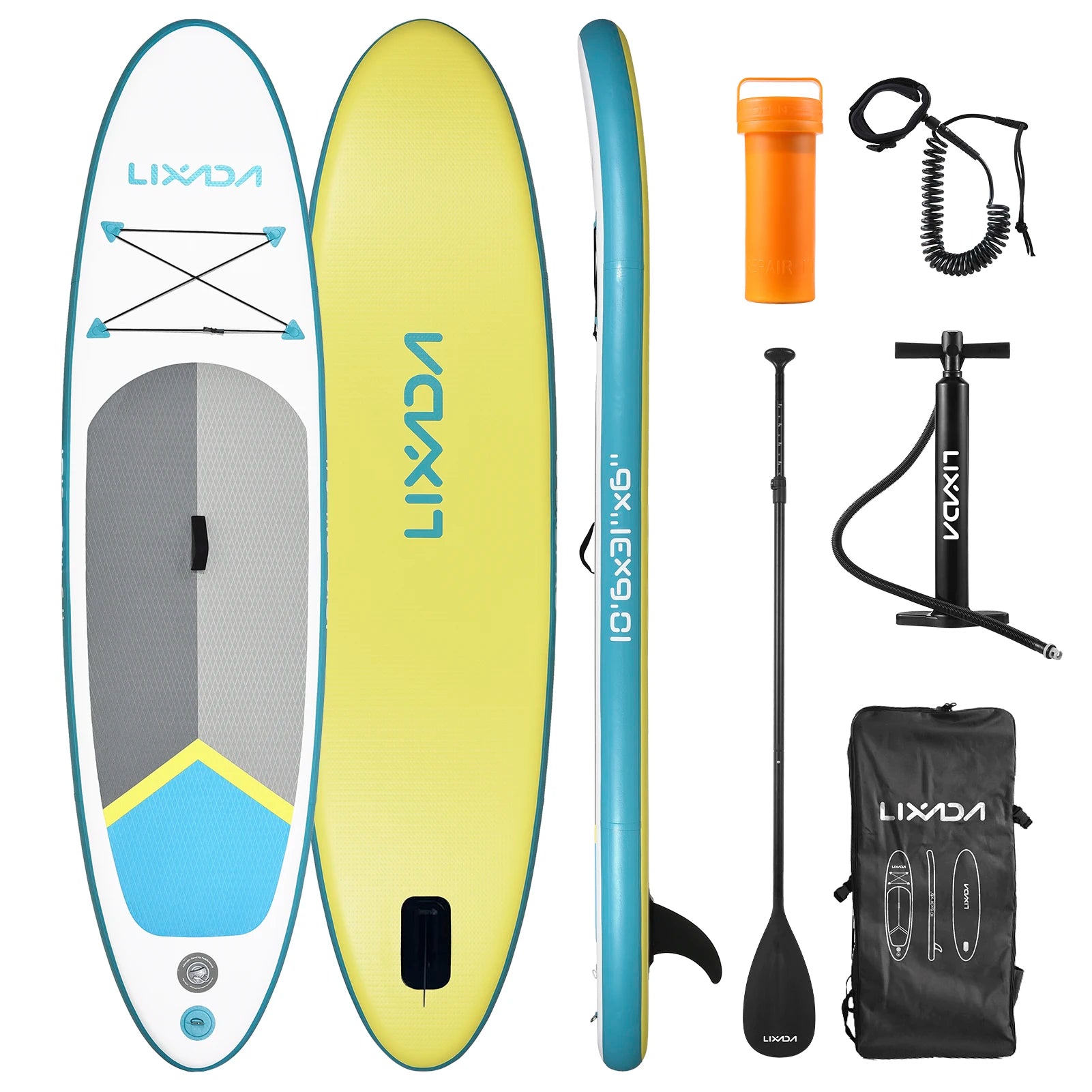 Paddle board gonflable, bleu et jaune