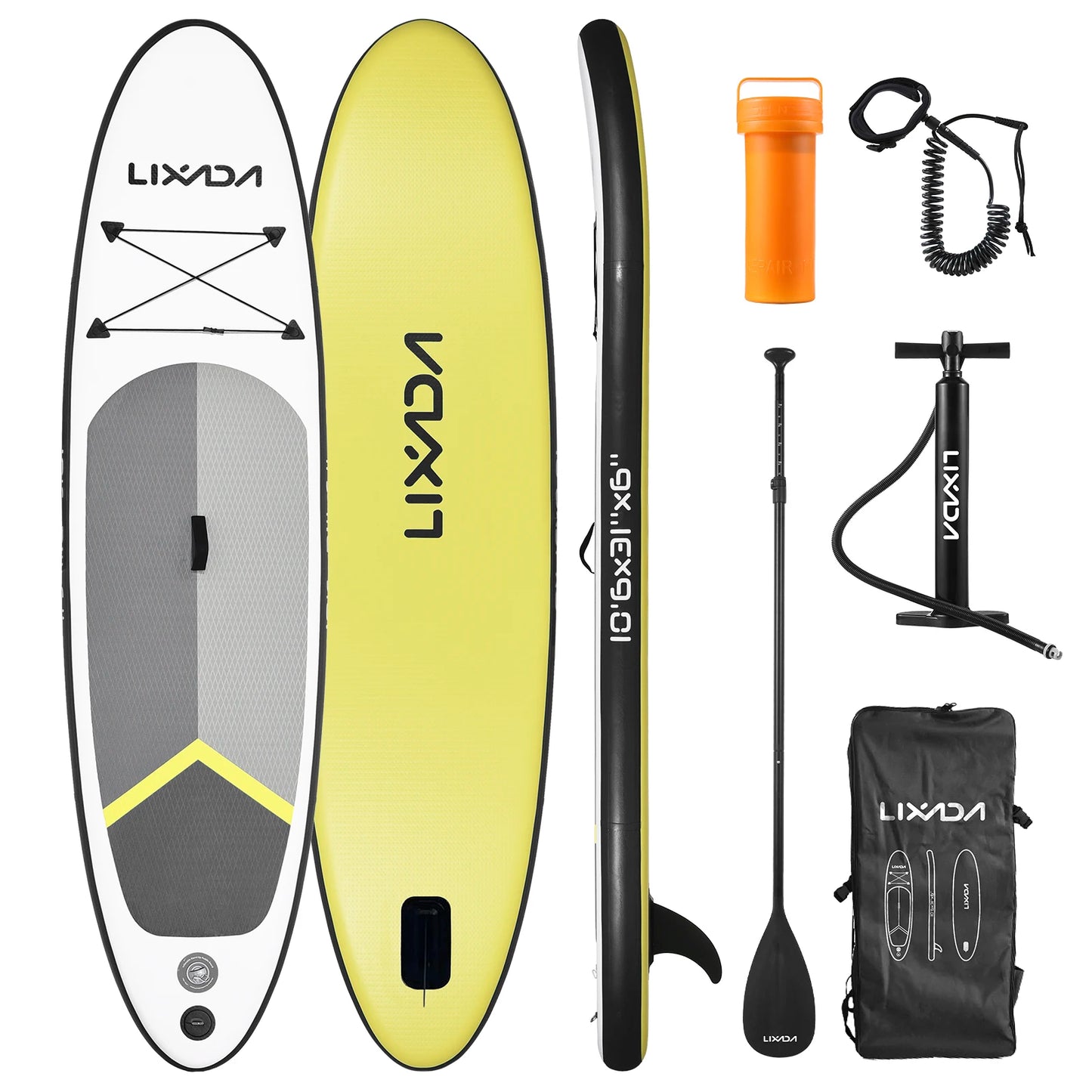 Paddle board gonflable aune  accessoires - rame, pagaie, pompe, sac de rangement, cordon