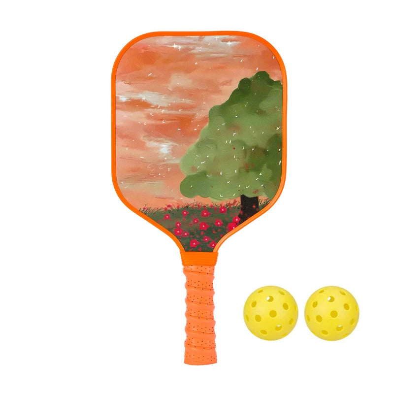 Raquette Pickleball Enfant -image arbre et champs - raquette orange - sport vitals