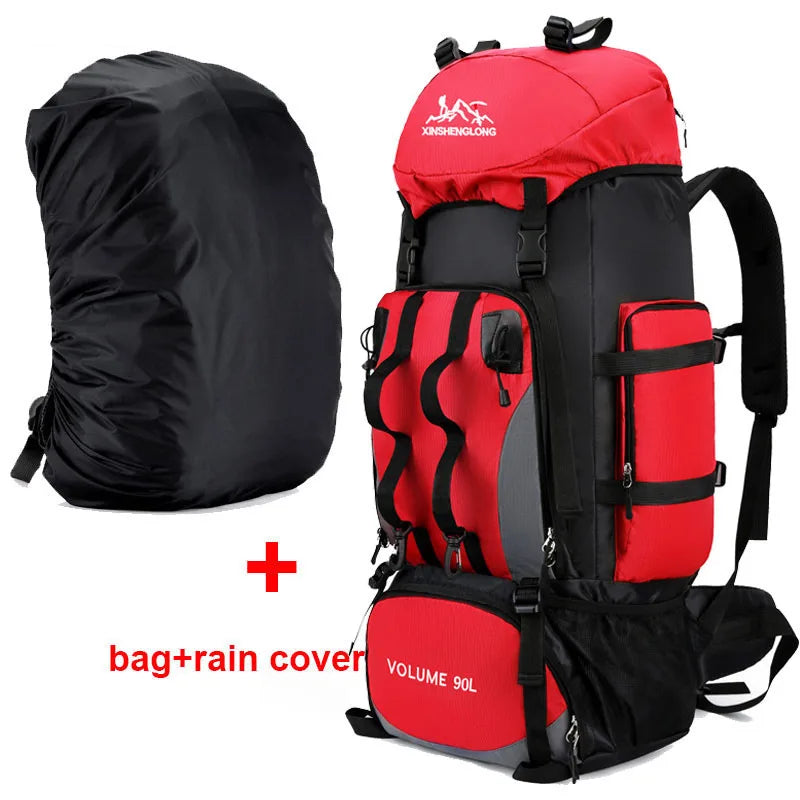 Sac à Dos de Randonnée - rouge avec sac de protection contre la pluie- 90L