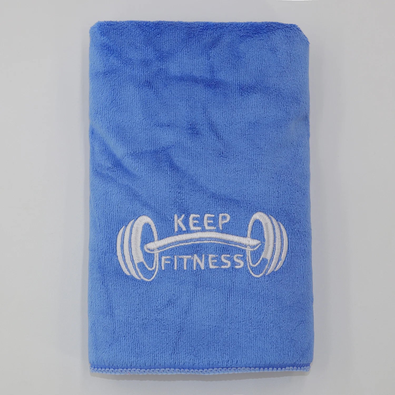 Serviette en Microfibre - bleu- Keep Fitness en blanc - sport vitals