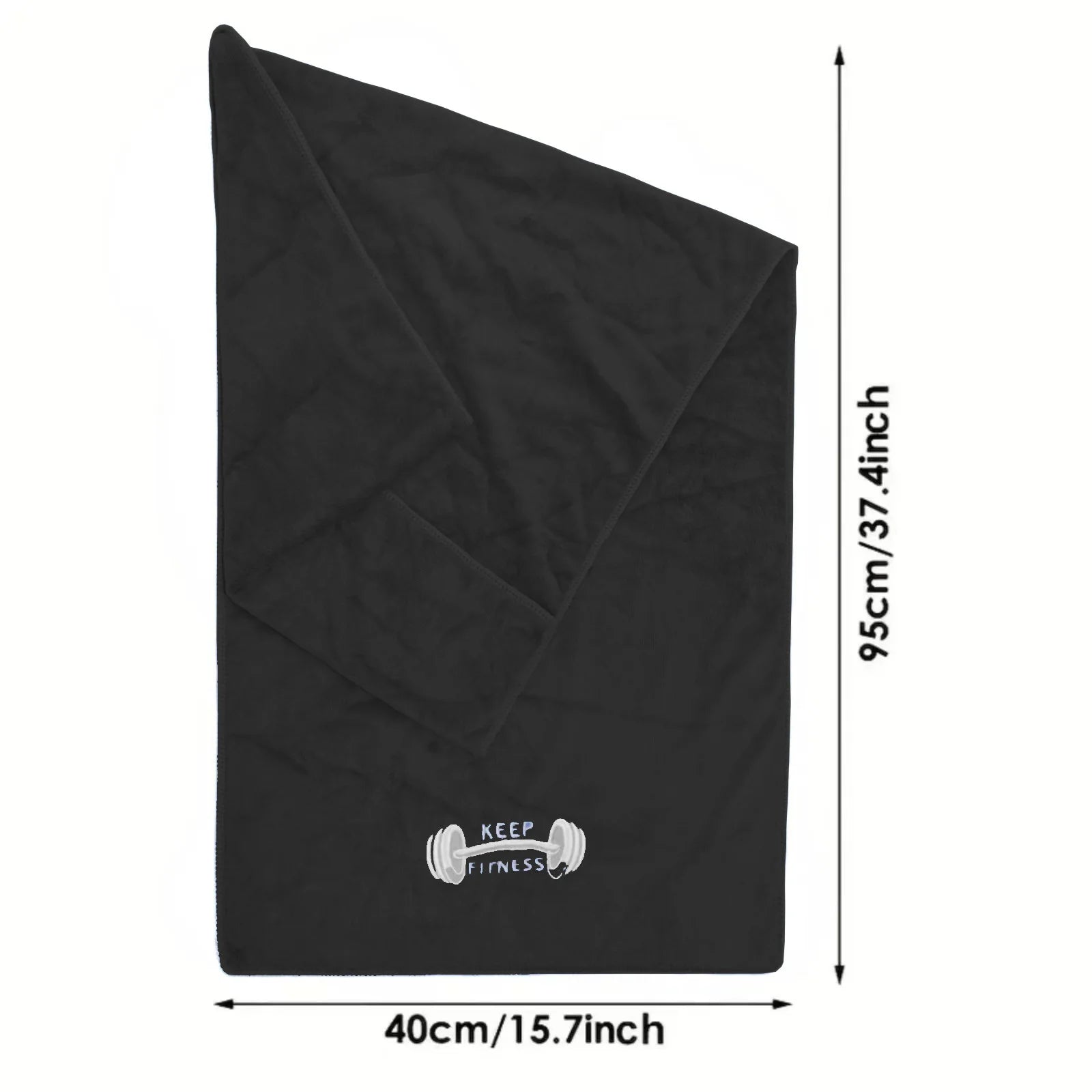 Serviette en Microfibre - noir- Keep Fitness en blanc - - dimension  sport vitals