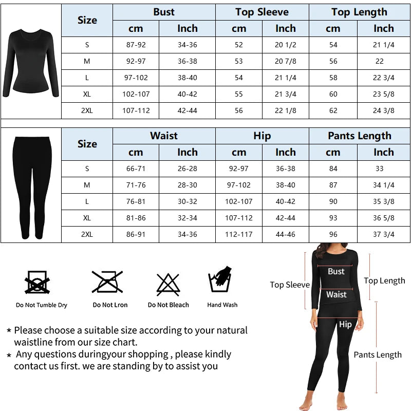 Sous-Vêtements Thermiques pour femmes - guide des tailles