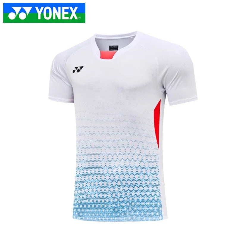 T-Shirt YONEX Blanc - bleu pâle et rouge