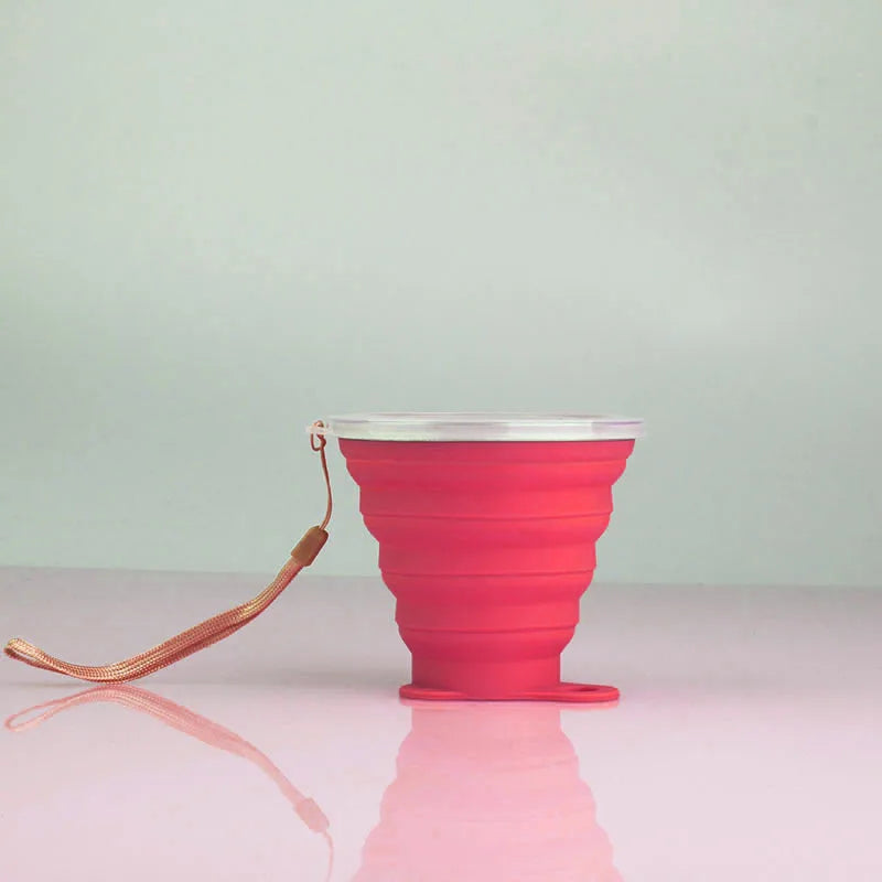 Tasses en Silicone Pliables avec Couvercles  Rose foncé - camping - sport vitals