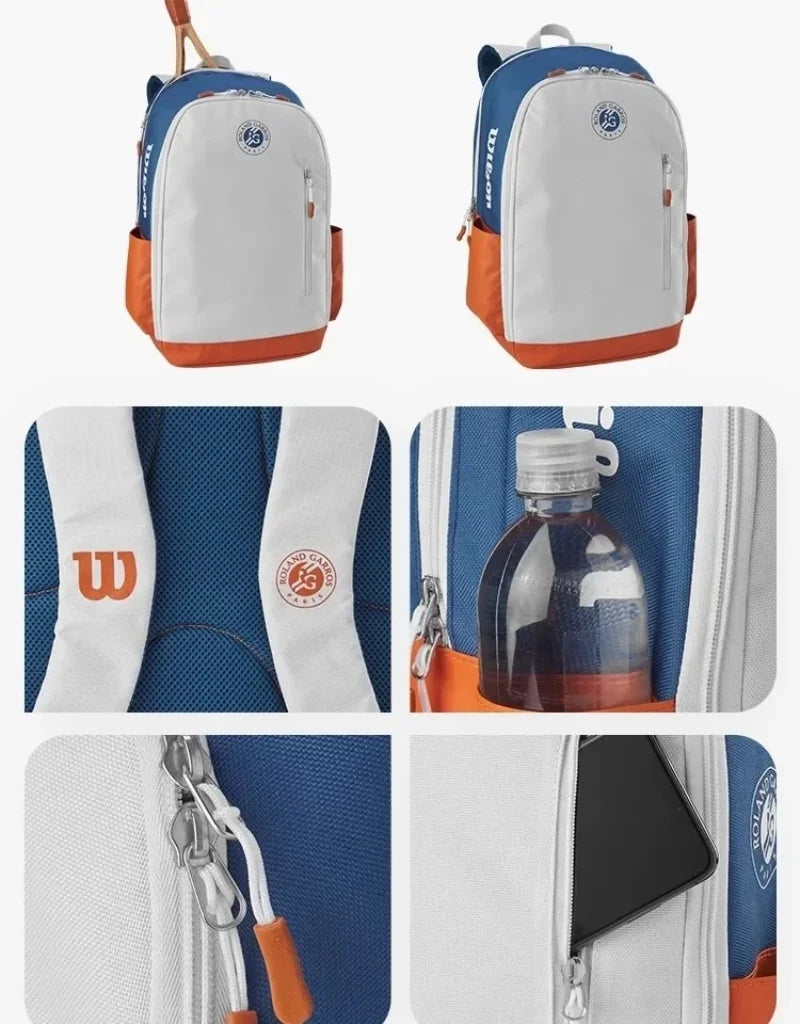 Wilson – Sac à Dos pour Raquette de Tennis compartiments - blanc-bleu-orange - sport vitals