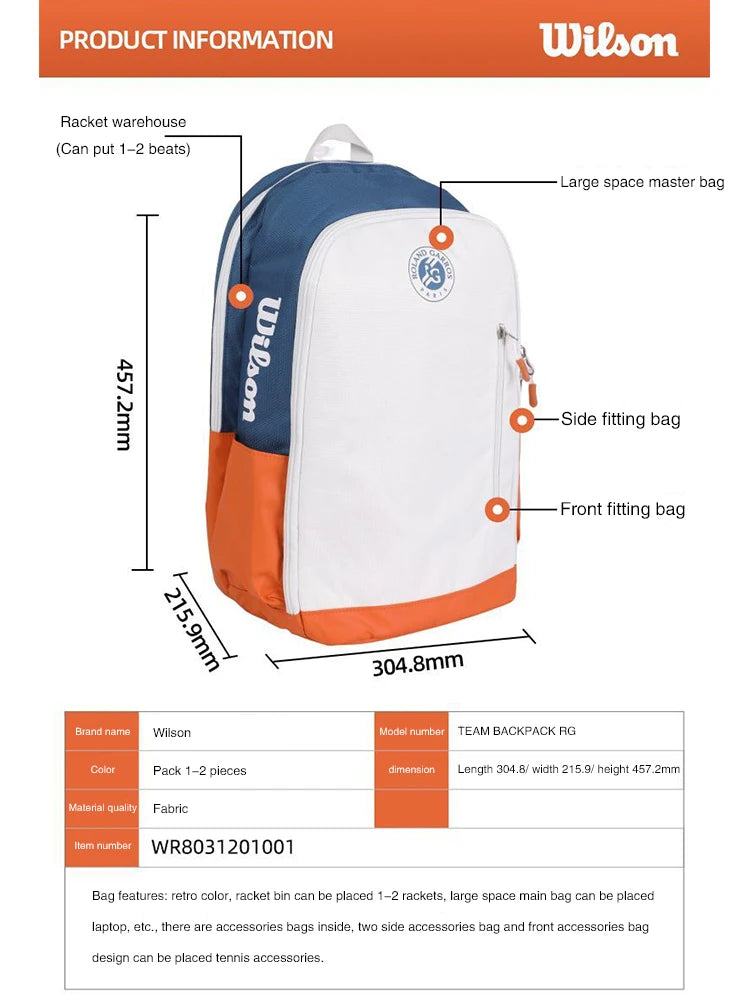 Wilson – Sac à Dos pour Raquette de Tennis dimension - sport vitals