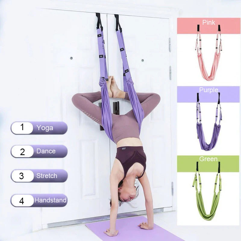 ceinture_de_yoga rose, violet, vert et exercices